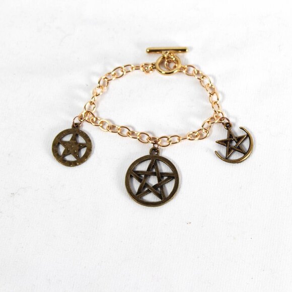 Autumn-Inspired Pentagram Charm Bracelet – Light Gold Tone - Picture 1 of 9